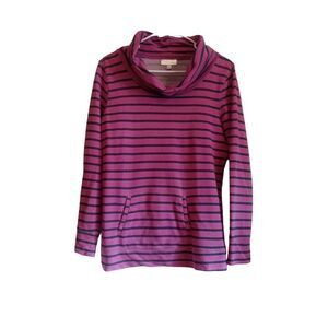 Allison Brittney Women's Pink with Black Stripes Cowl Neck Sweater XL